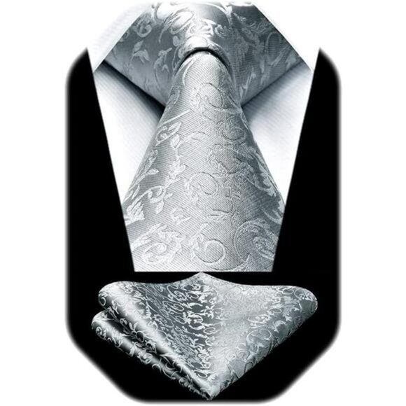 Mens Paisley Tie Pocket Square Set Wedding Formal Business Suit Necktie - Picture 7 of 7